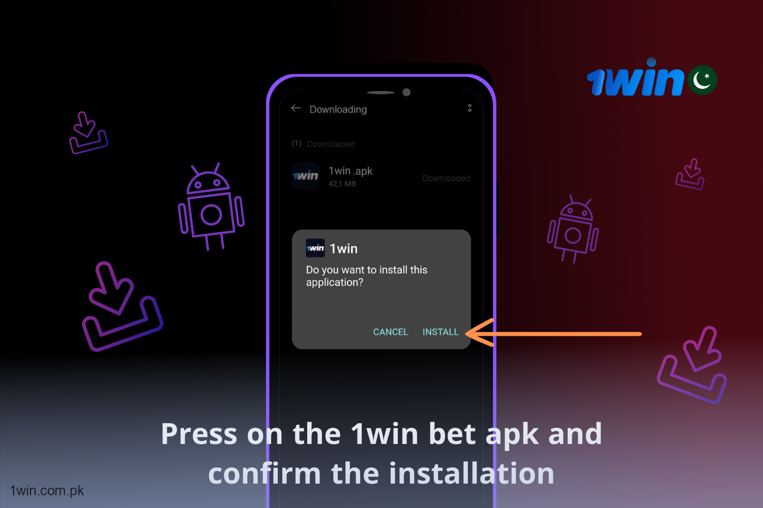 To proceed with the app installation, a user should click on the 1win APK file and approve the installation process.