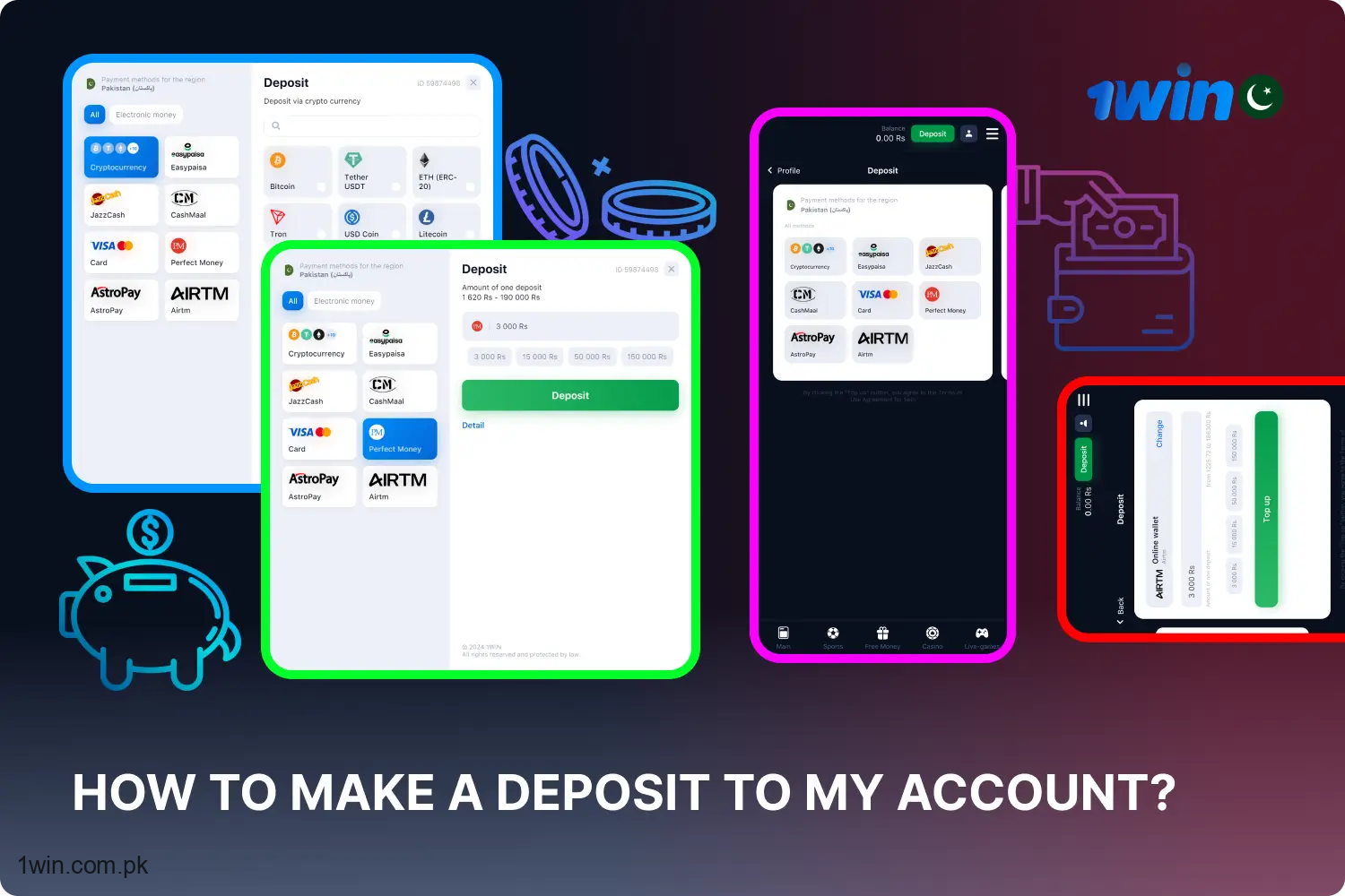 For players in Pakistan, following these straightforward steps will enable them to make a deposit on 1win.