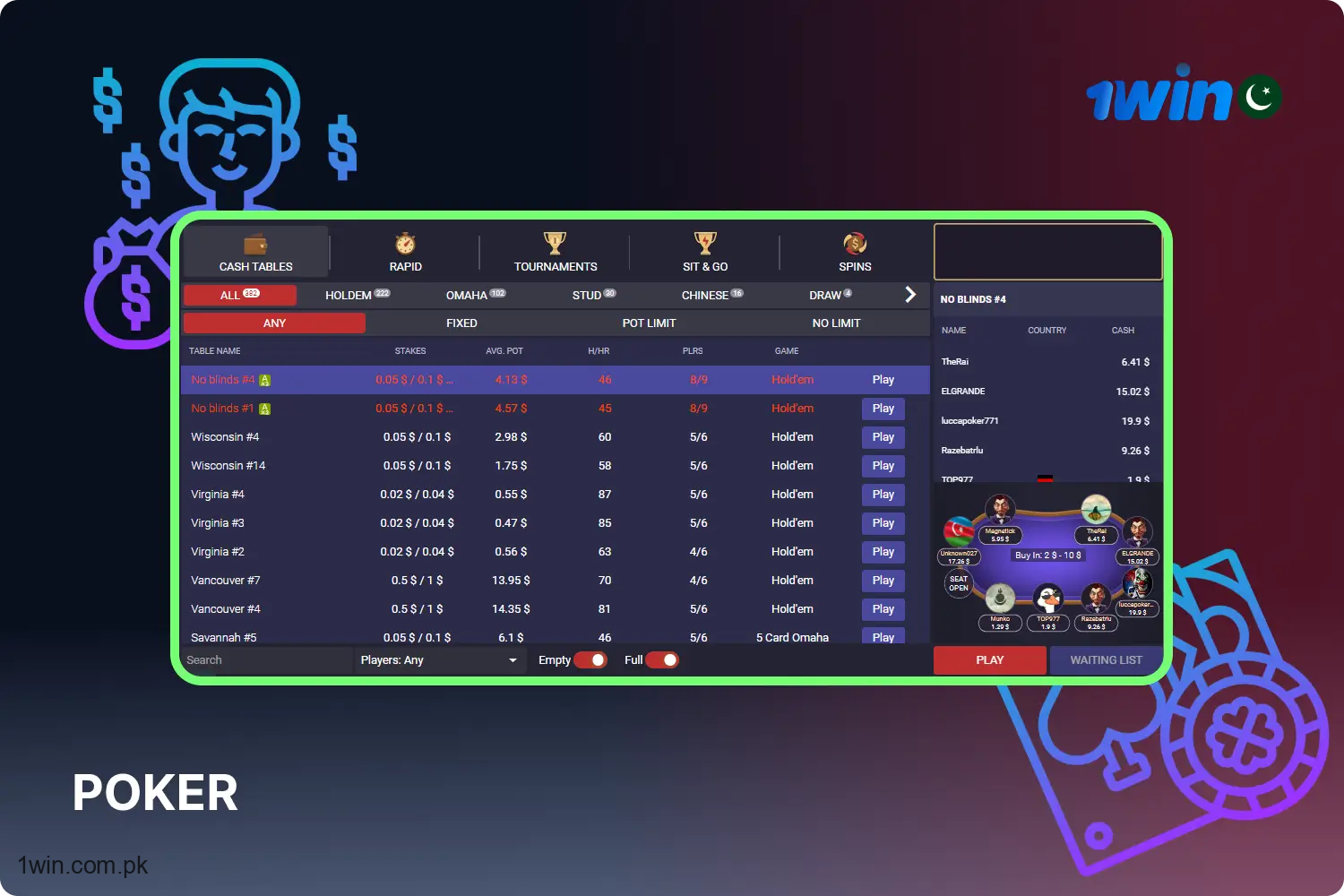 1win Pakistan offers a vast selection of casino games and avenues for sports betting, ensuring user-friendly bonuses and an enjoyable gaming atmosphere.