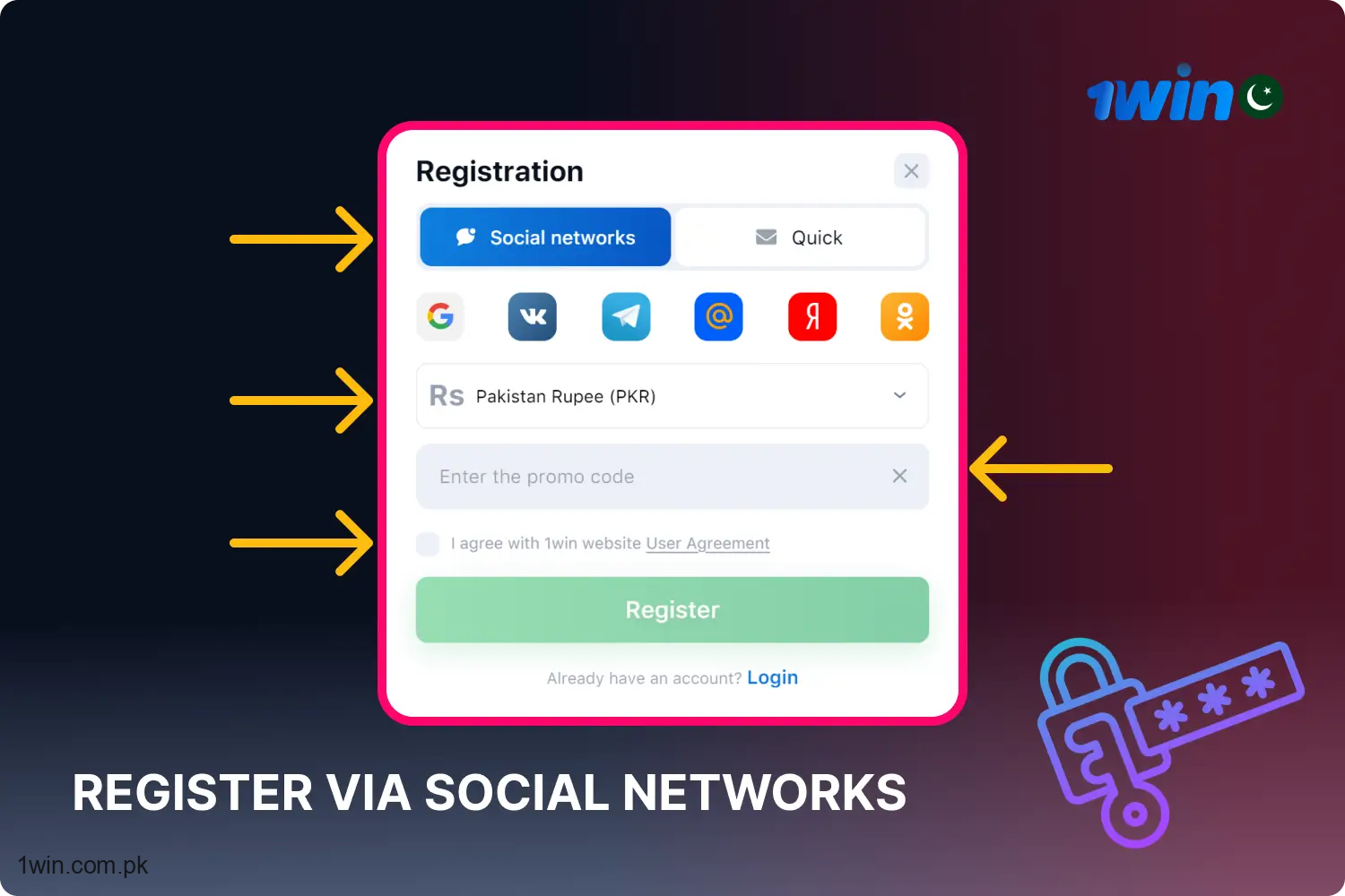 Players in Pakistan can register for 1win using their existing social media accounts, taking advantage of a free mobile application available for Android and iOS, which allows for account creation in just a few taps. Additionally, you will earn a free bonus of 32,910 PKR upon installing the app.