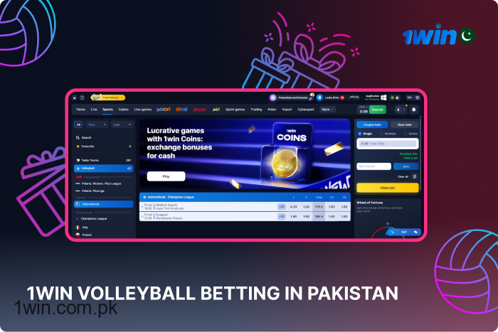 1win provides a vast selection of volleyball betting choices tailored for Pakistani bettors.