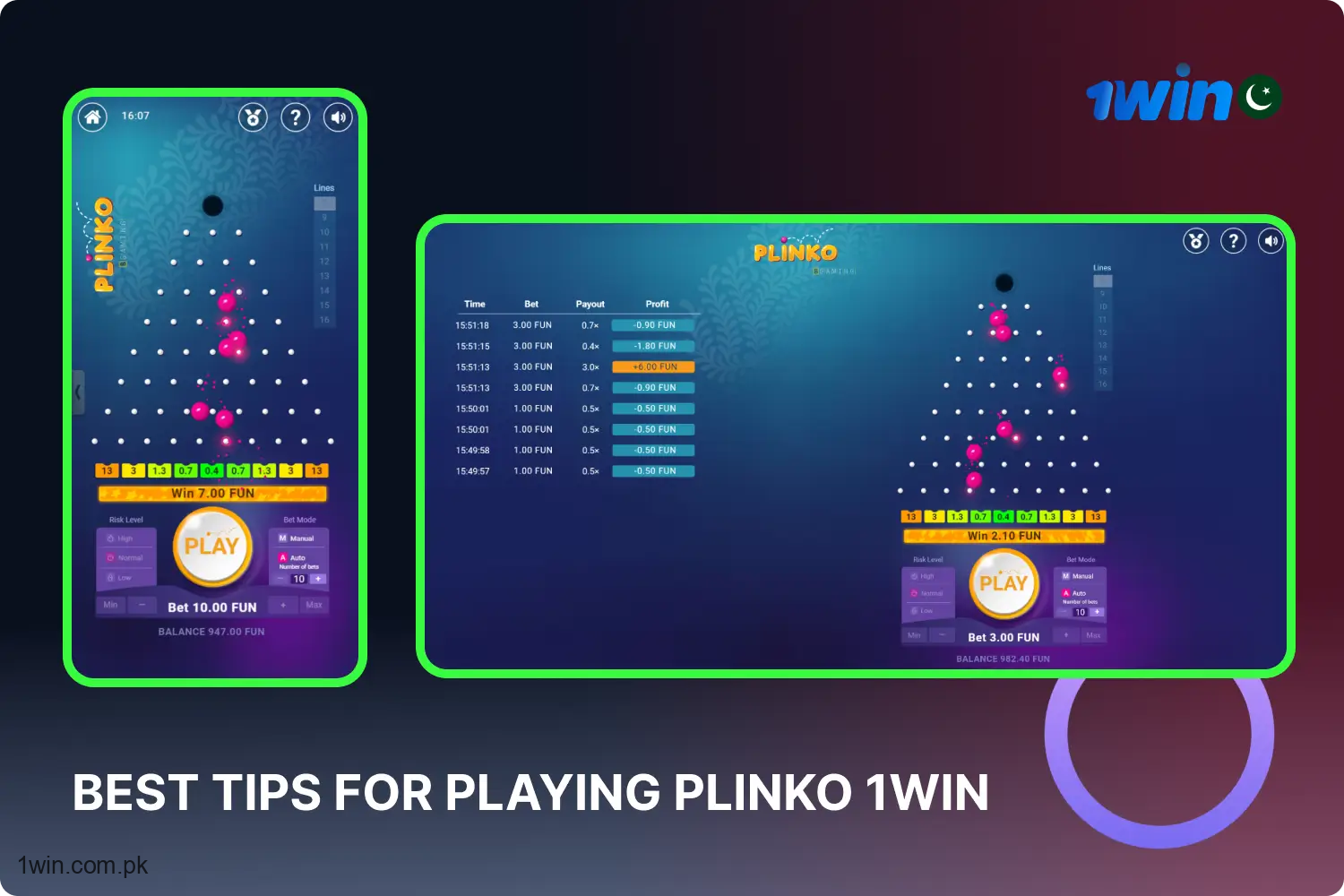 How are the Winnings from Plinko Calculated on the 1win Platform?