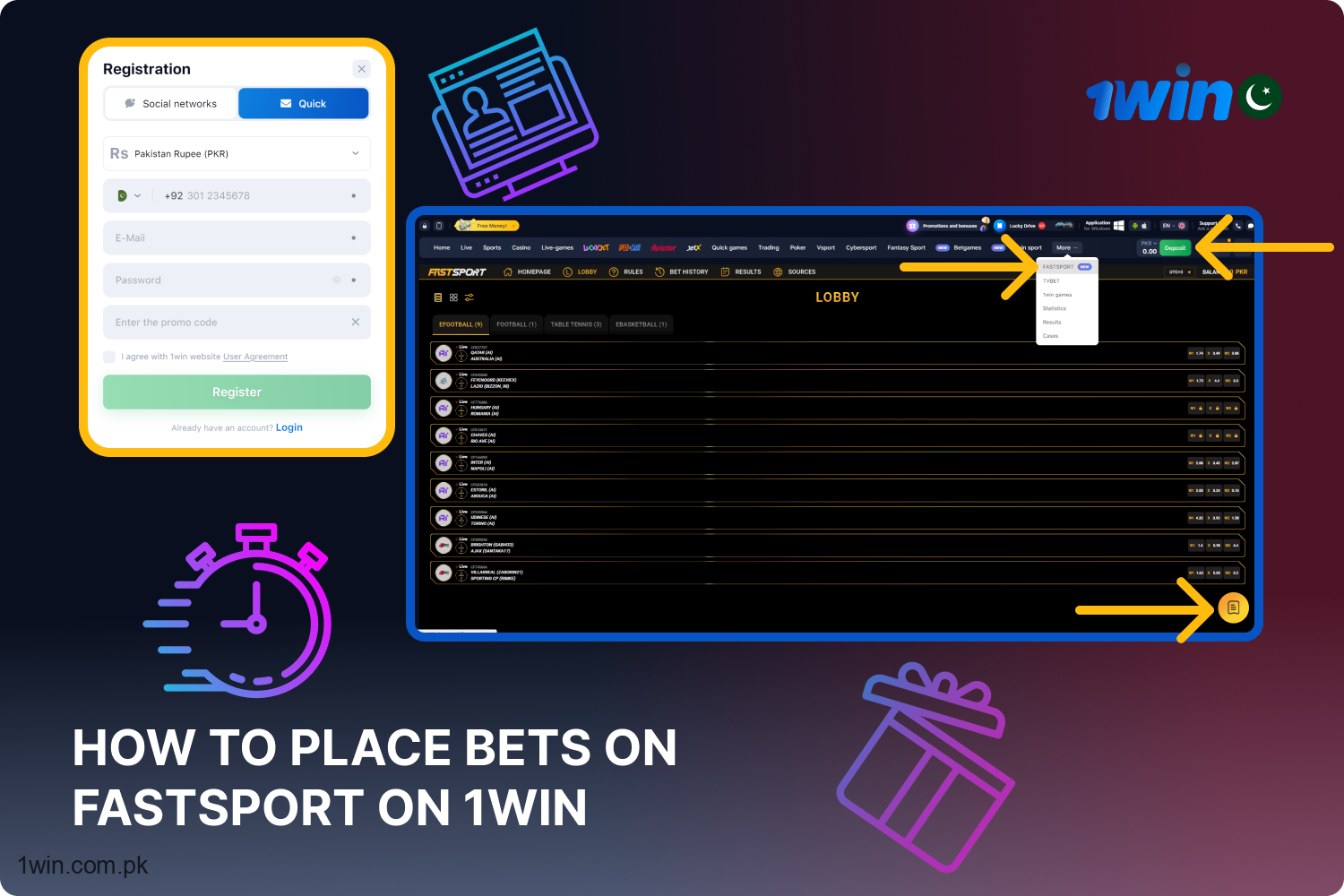 The current offerings for 1win Fastsport betting include: