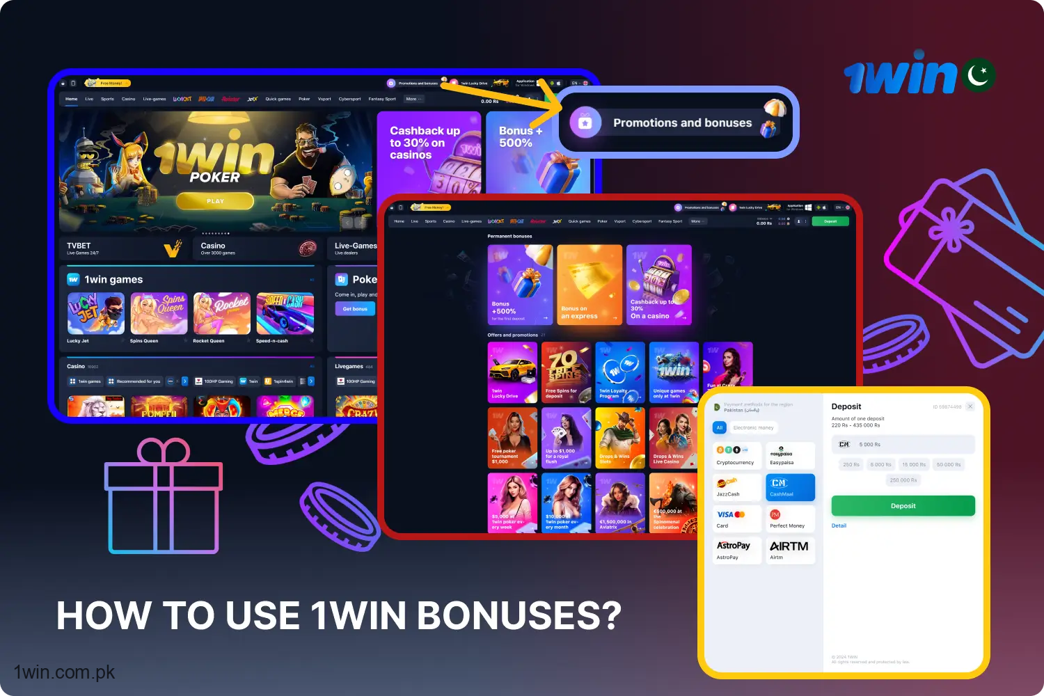 Gamblers in Pakistan can reap the rewards of 1win's promotional offerings, which include a range of benefits such as cashback, free spins, cash rewards, and much beyond.