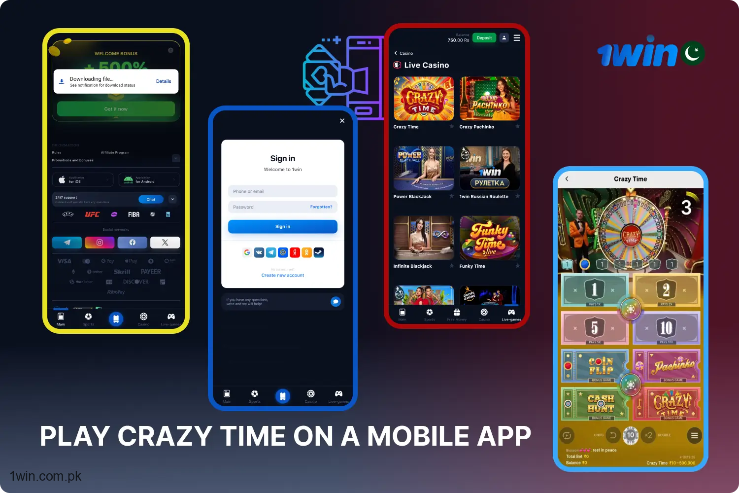 Gamblers in Pakistan can enjoy playing Crazy Time seamlessly on the 1win mobile app for both Android and iOS devices.
