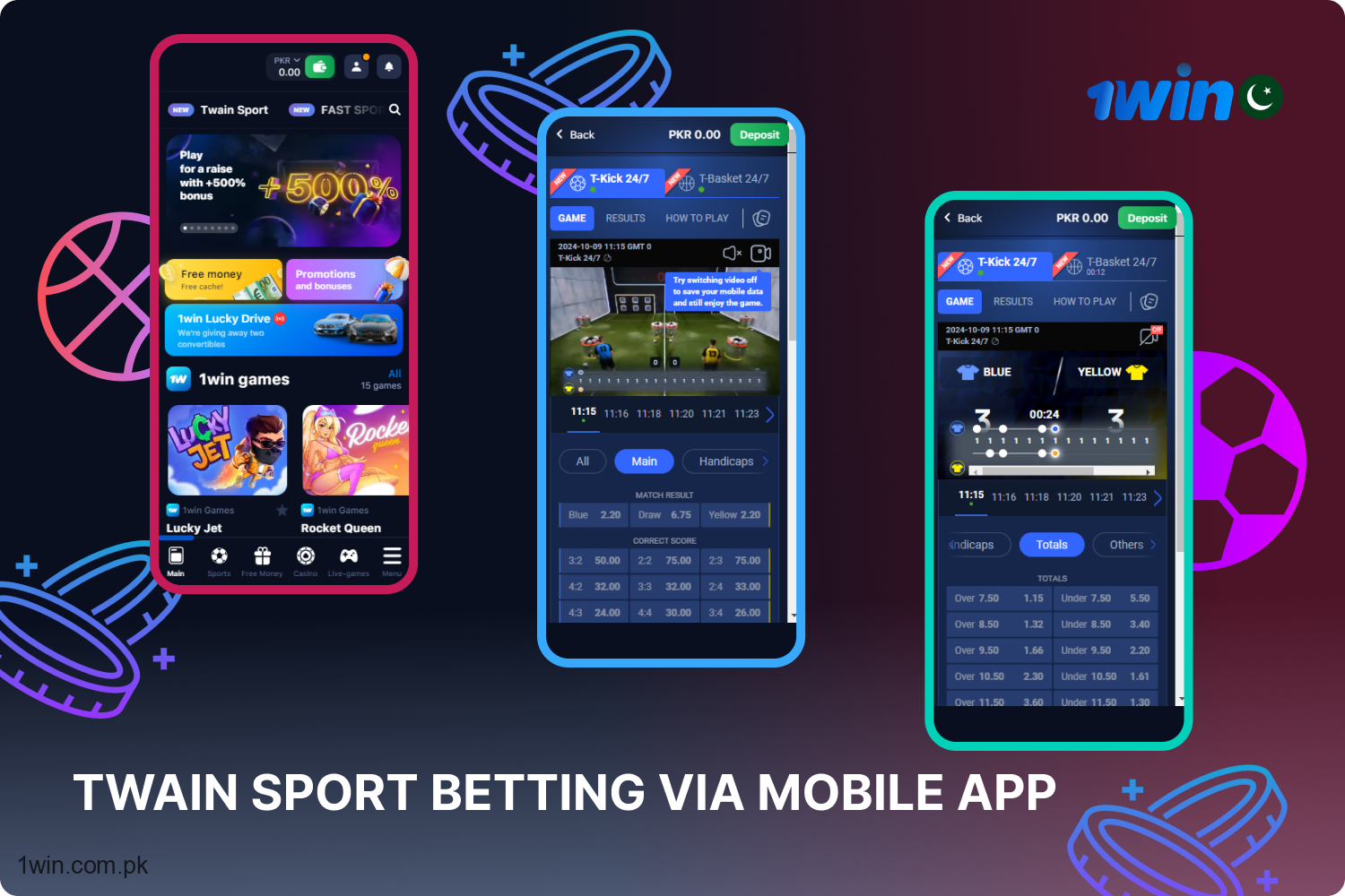 The mobile app from 1win enables online Twain Sports betting for users in Pakistan.