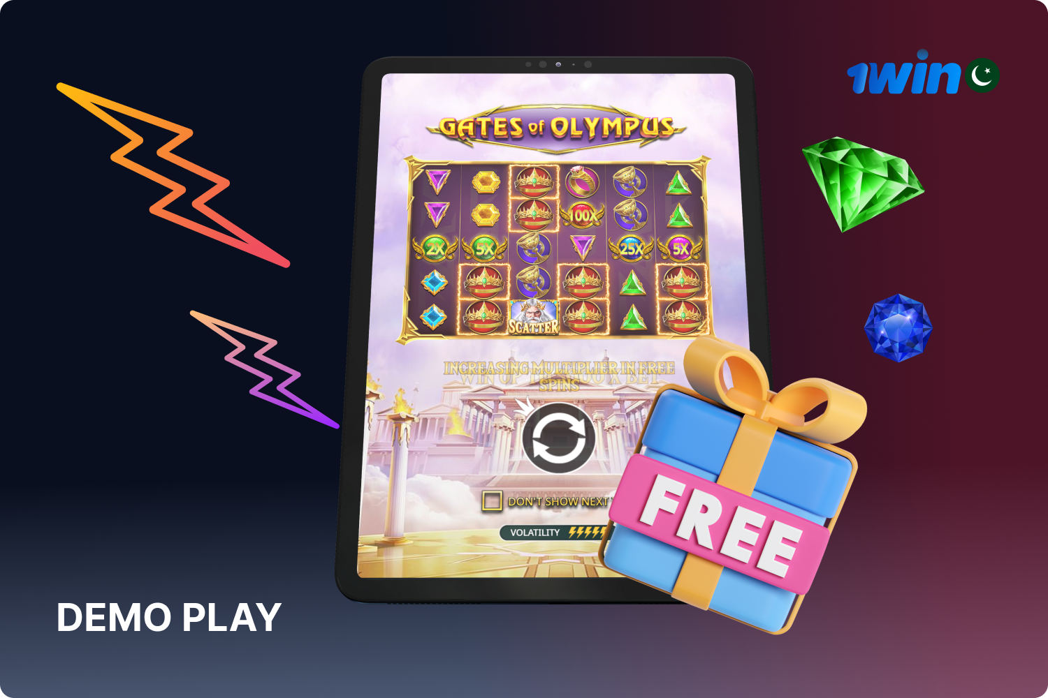 Players from Pakistan can experience the Gates of Olympus demo on 1win.