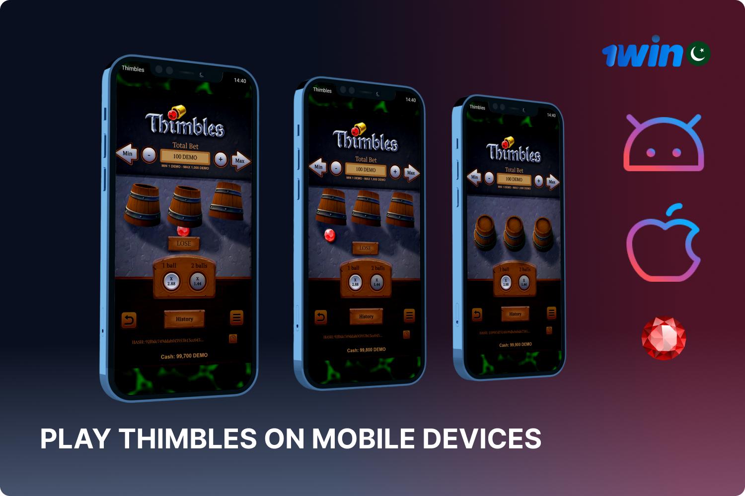 The Thimbles game is available on both iOS and Android platforms.